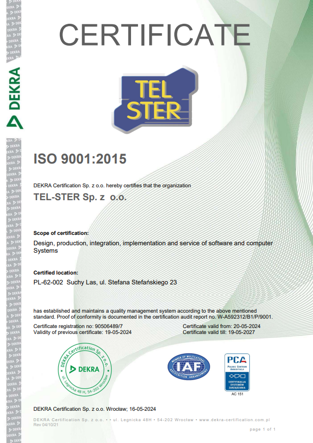ISO 9001 | TEL-STER Sp. z o.o.