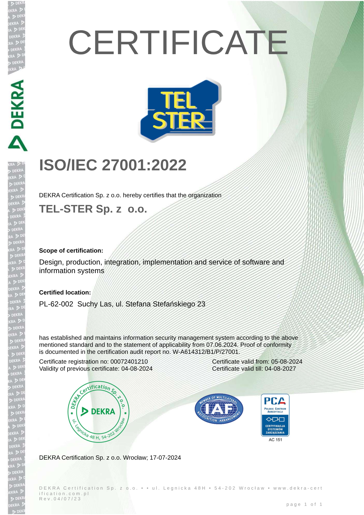 ISO 27001 | TEL-STER Sp. z o.o.